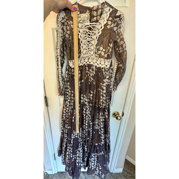 intage Gunne Sax by Jessica 70s San Francisco Bohemian Batik Crochet Maxi Dress - Picture 6 of 9